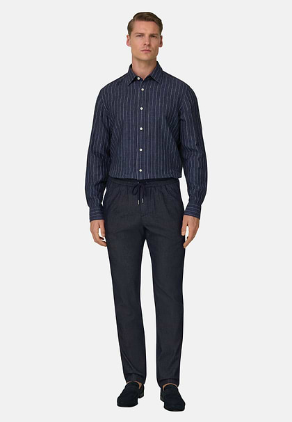 City Trousers in Cotton and Cupro, Navy blue, hi-res