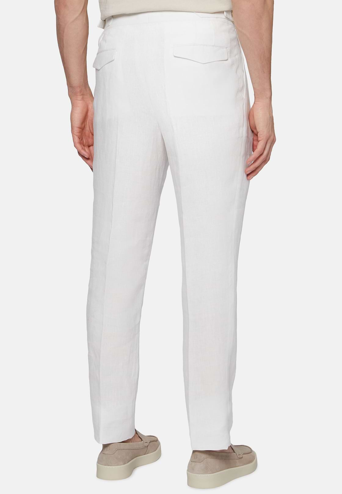 Pure Linen Trousers, White, hi-res