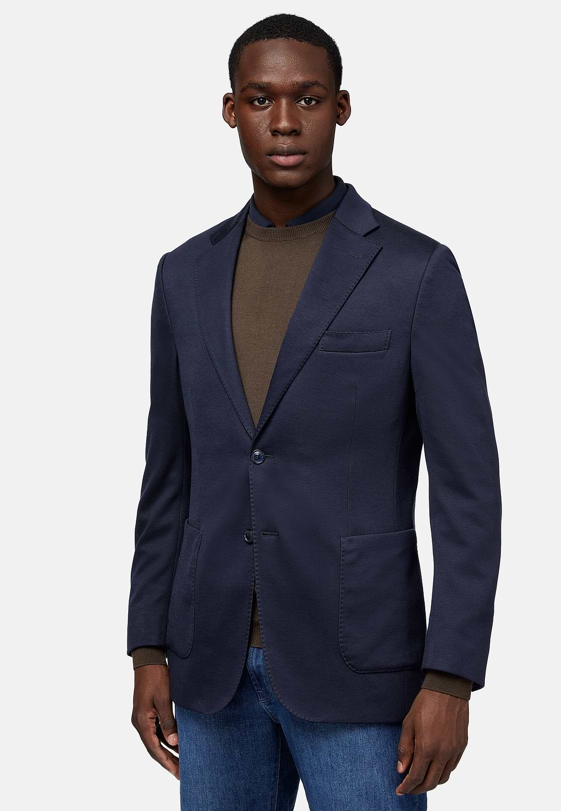 Navy Blue B Jersey Jacket in a Cotton, Cashmere And Tencel Blend, Navy blue, hi-res