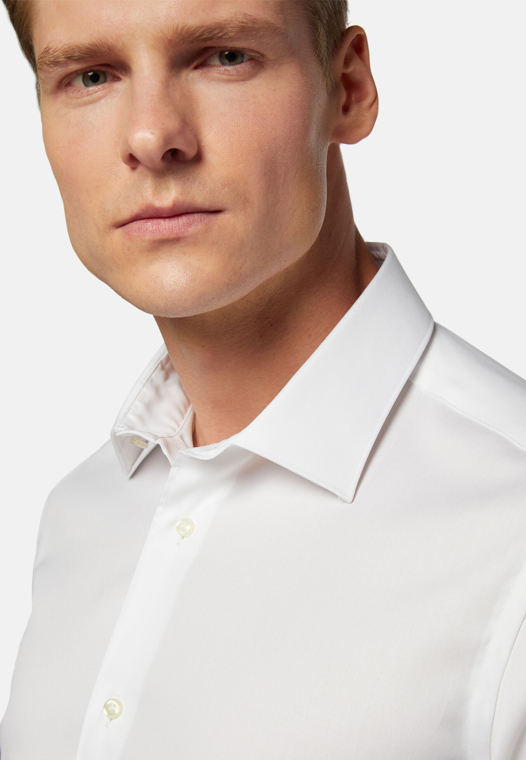 Slim Fit White Pinpoint Cotton Shirt, White, hi-res