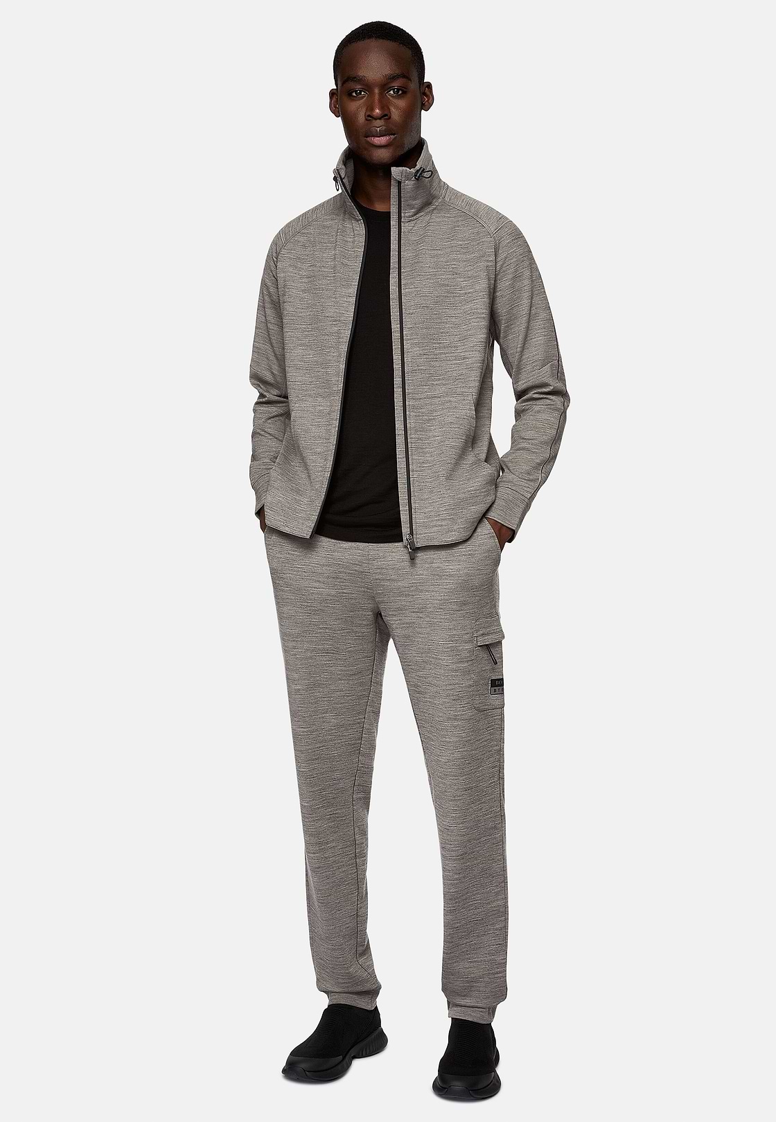 Lightweight Wool Blend Scuba Trousers, Grey, hi-res