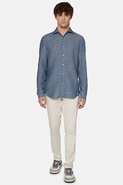 Chemise En Denim De Coton Et Lin Regular Fit, Bleu, hi-res