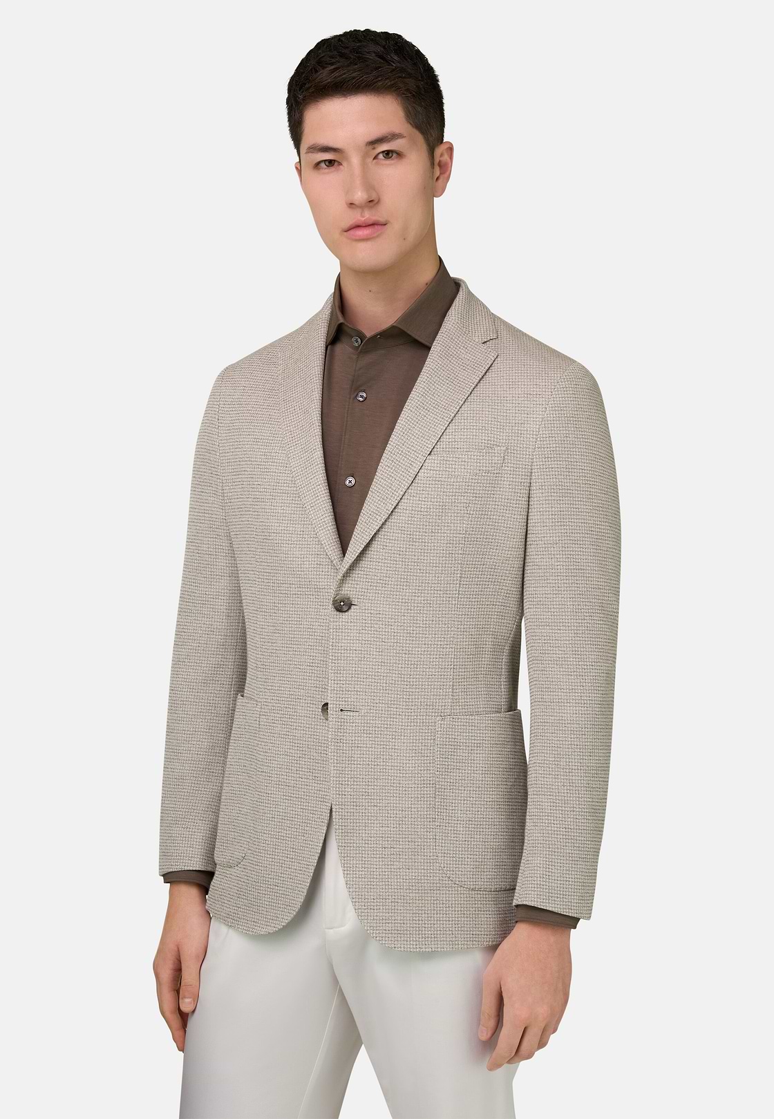 Marynarka z czystej bawełny z mikrostrukturą Jersey, Taupe, hi-res, 1