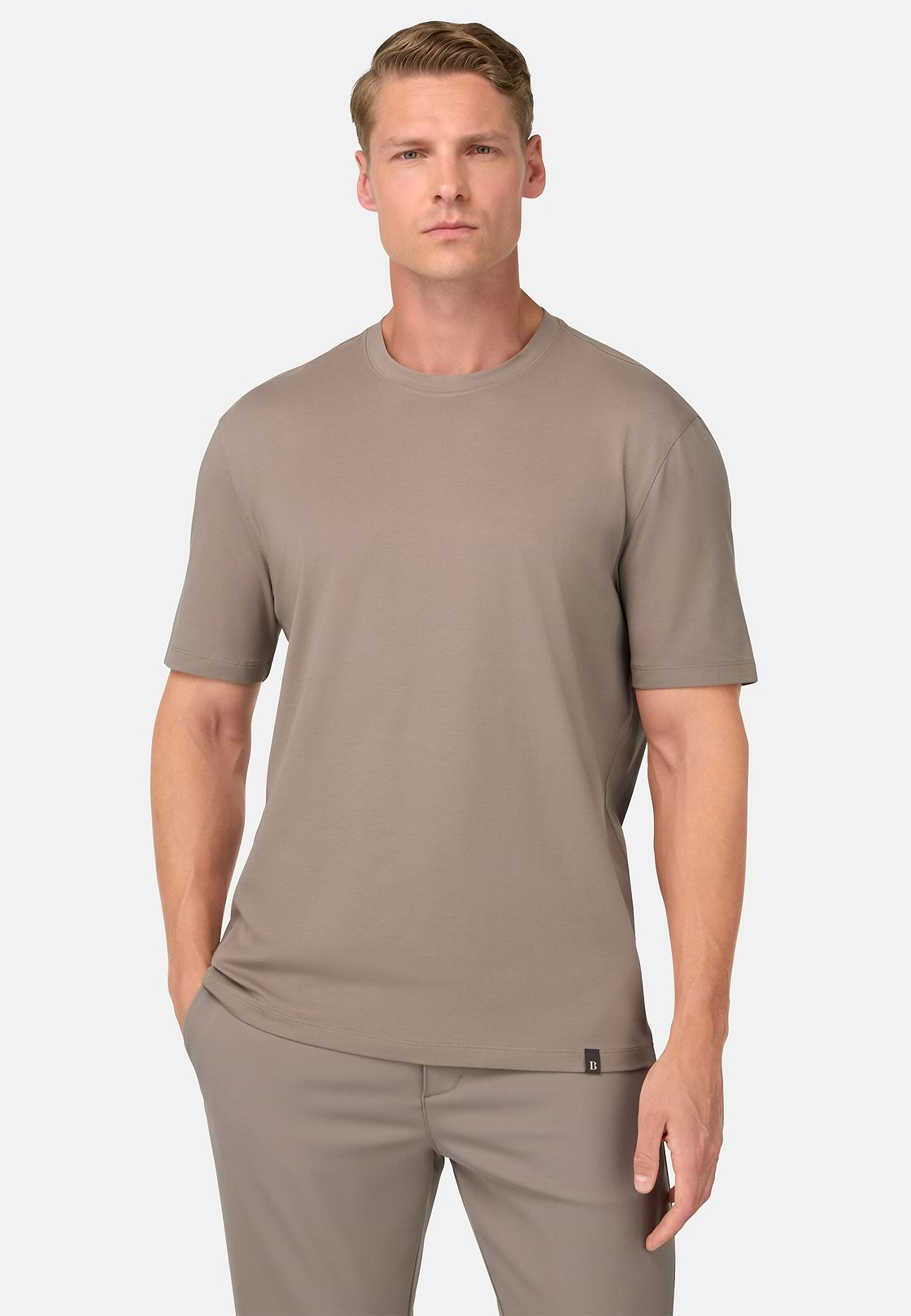 T-Shirt In Stretch Supima Cotton, Taupe, hi-res