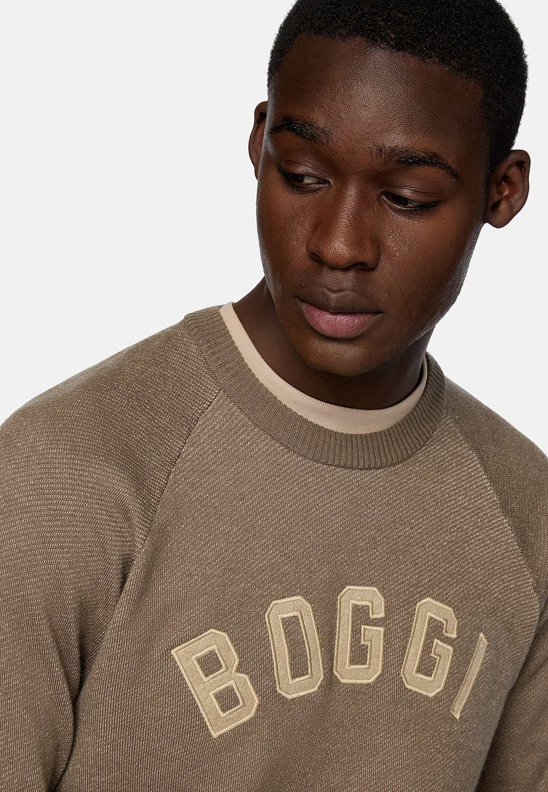 Brown Crew Neck Jumper In Cotton Cashmere Blend, Brown, hi-res