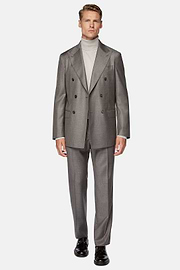 Double-Breasted Dove Grey Suit in Pure Wool, Taupe, hi-res