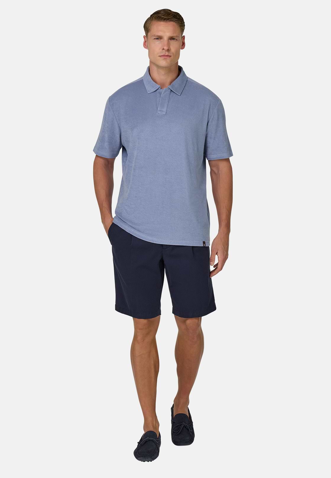 Stretch Cotton Summer Bermuda Shorts, Navy blue, hi-res