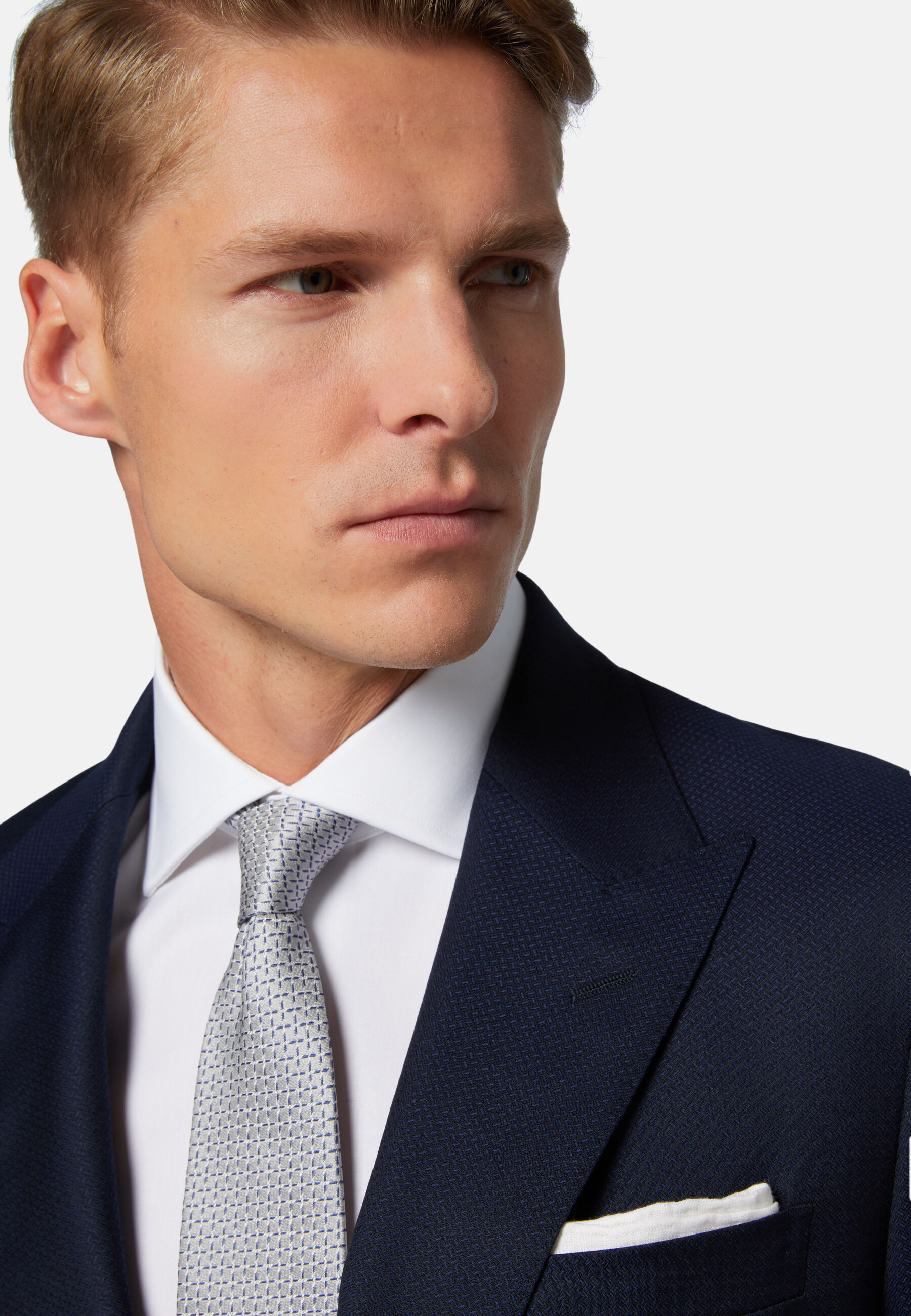 Navy Blue Textured Wool Suit, Navy blue, hi-res