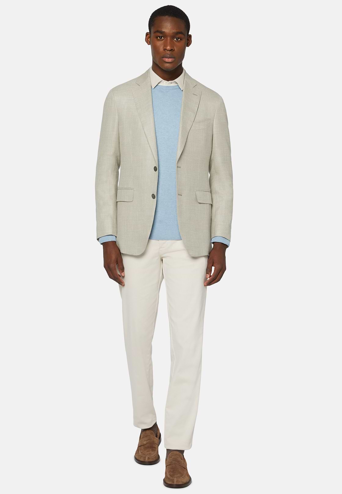 Men s Sky Blue Jacket In Wool Silk And Linen Boggi Milano