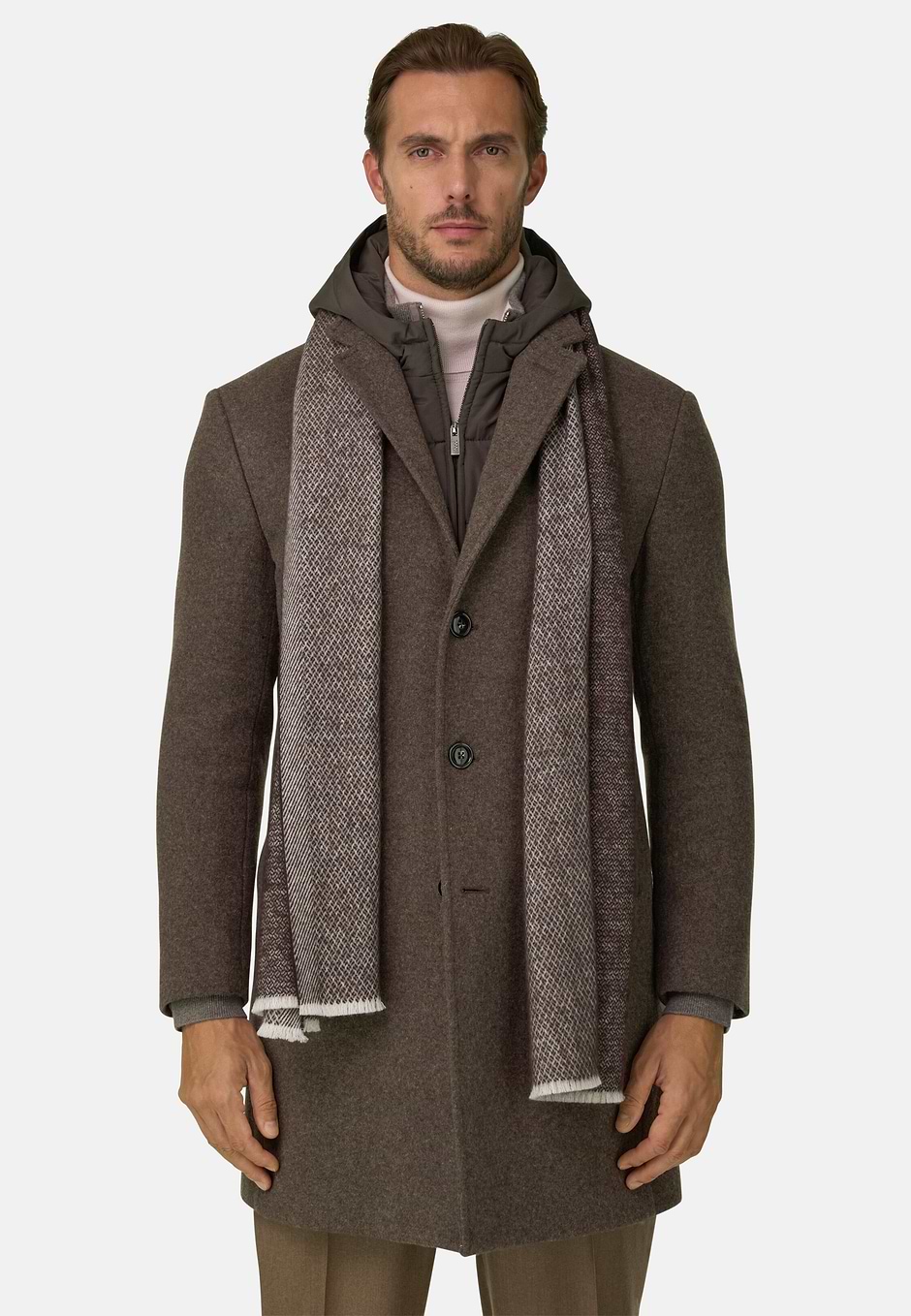 Manteau en Laine Mixte B Jersey, Marron, hi-res