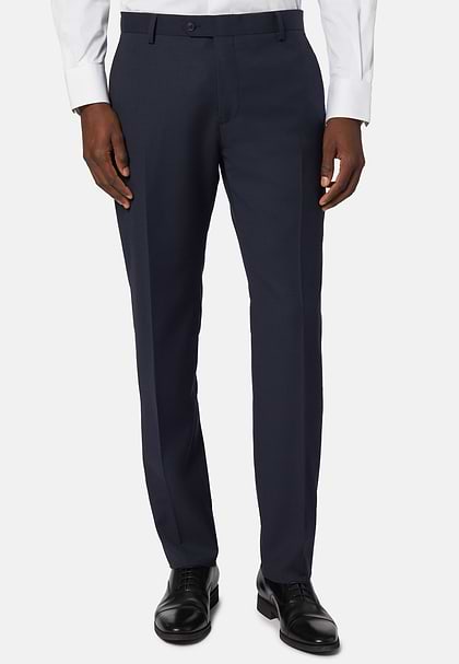 Micro patterned stretch wool trousers, Navy blue, hi-res