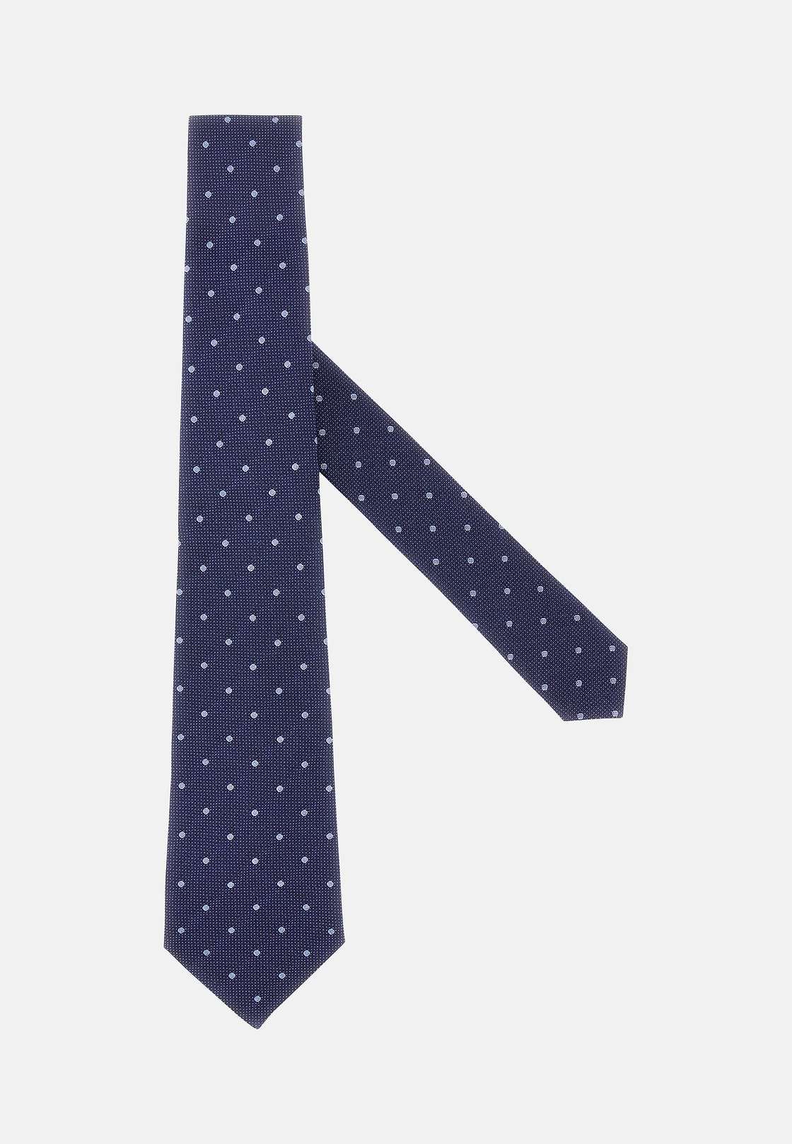 Polka Dot Silk Blend Tie, Navy blue, hi-res