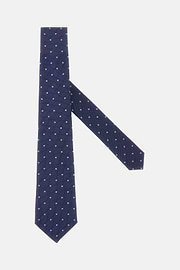 Polka Dot Silk Blend Tie, Navy blue, hi-res