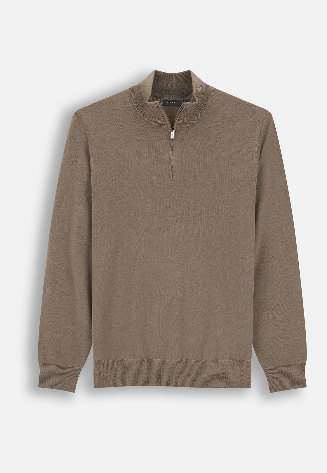 Quarter-Zip Jumper in Merino Wool, Taupe, hi-res, 5