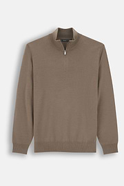 Quarter-Zip Jumper in Merino Wool, Taupe, thumb, 5