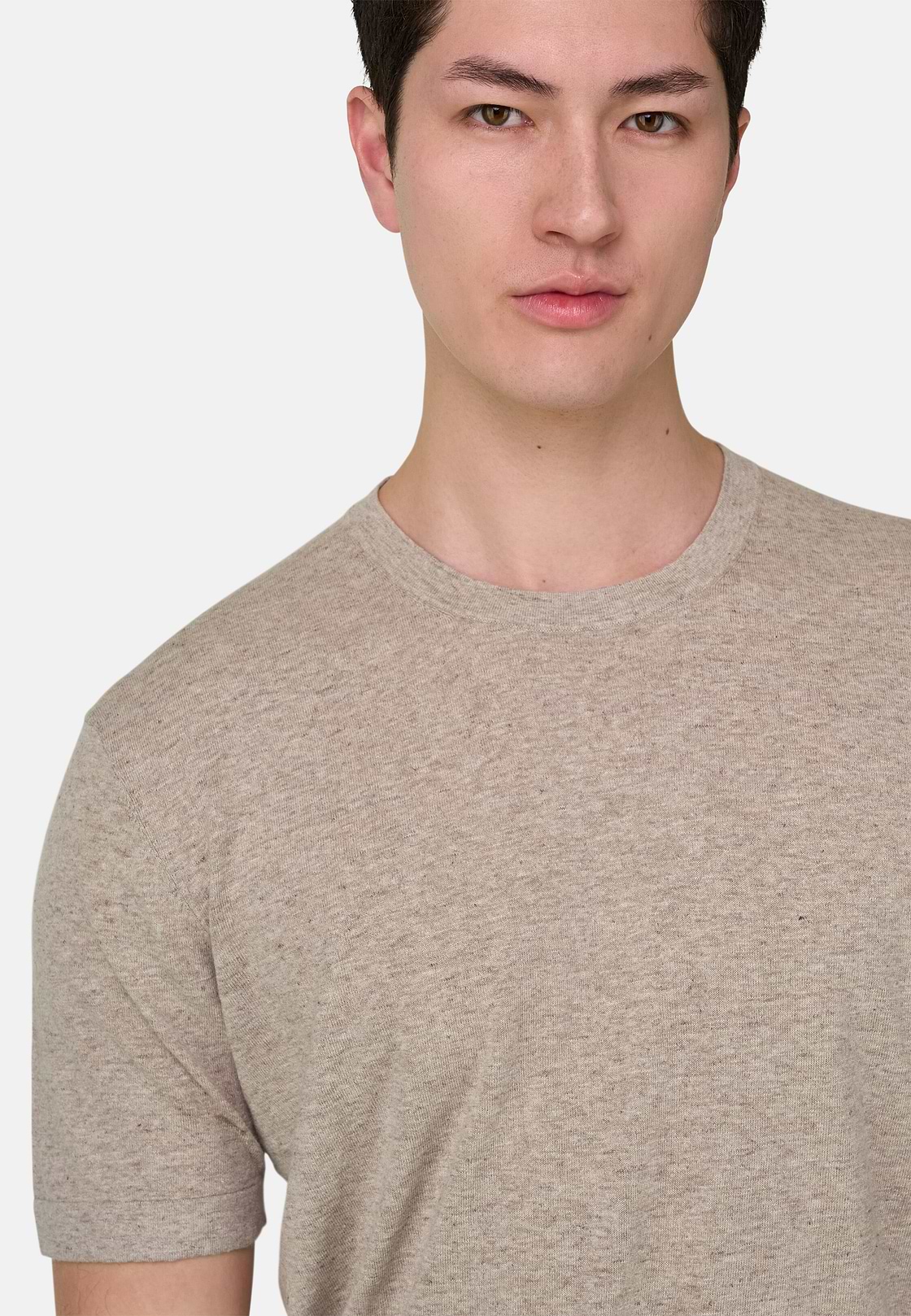 T-Shirt aus Baumwoll-Leinen-Strick, Taupe, hi-res, 4