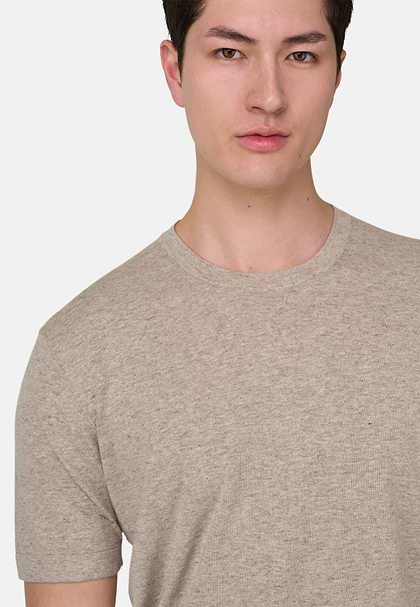 T-Shirt aus Baumwoll-Leinen-Strick, Taupe, hi-res