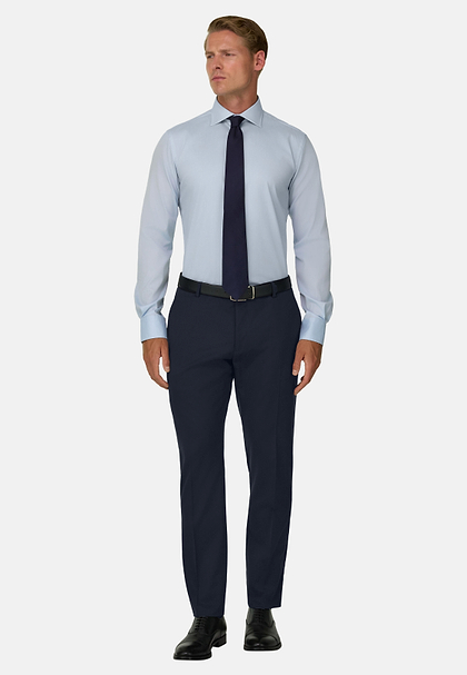 Trousers in Stretch Knitted Wool, Navy blue, hi-res