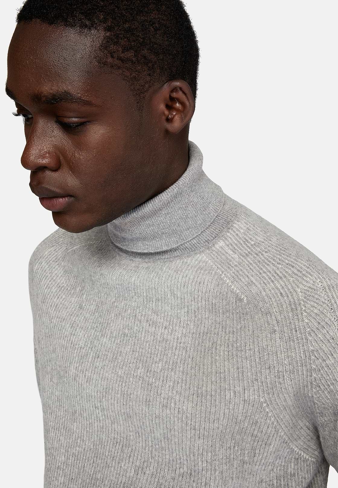 Grey Merino Wool Polo Neck Jumper, Grey, hi-res