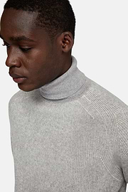 Grey Merino Wool Polo Neck Jumper, Grey, hi-res