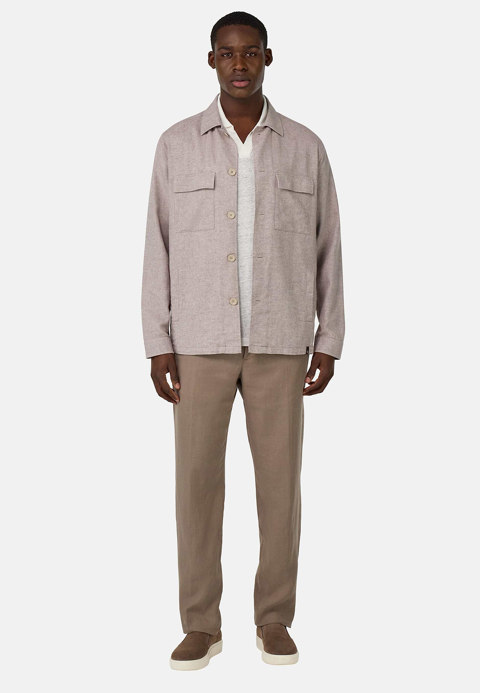 Link Shirt Jacket in Linen and Cotton, Taupe, hi-res