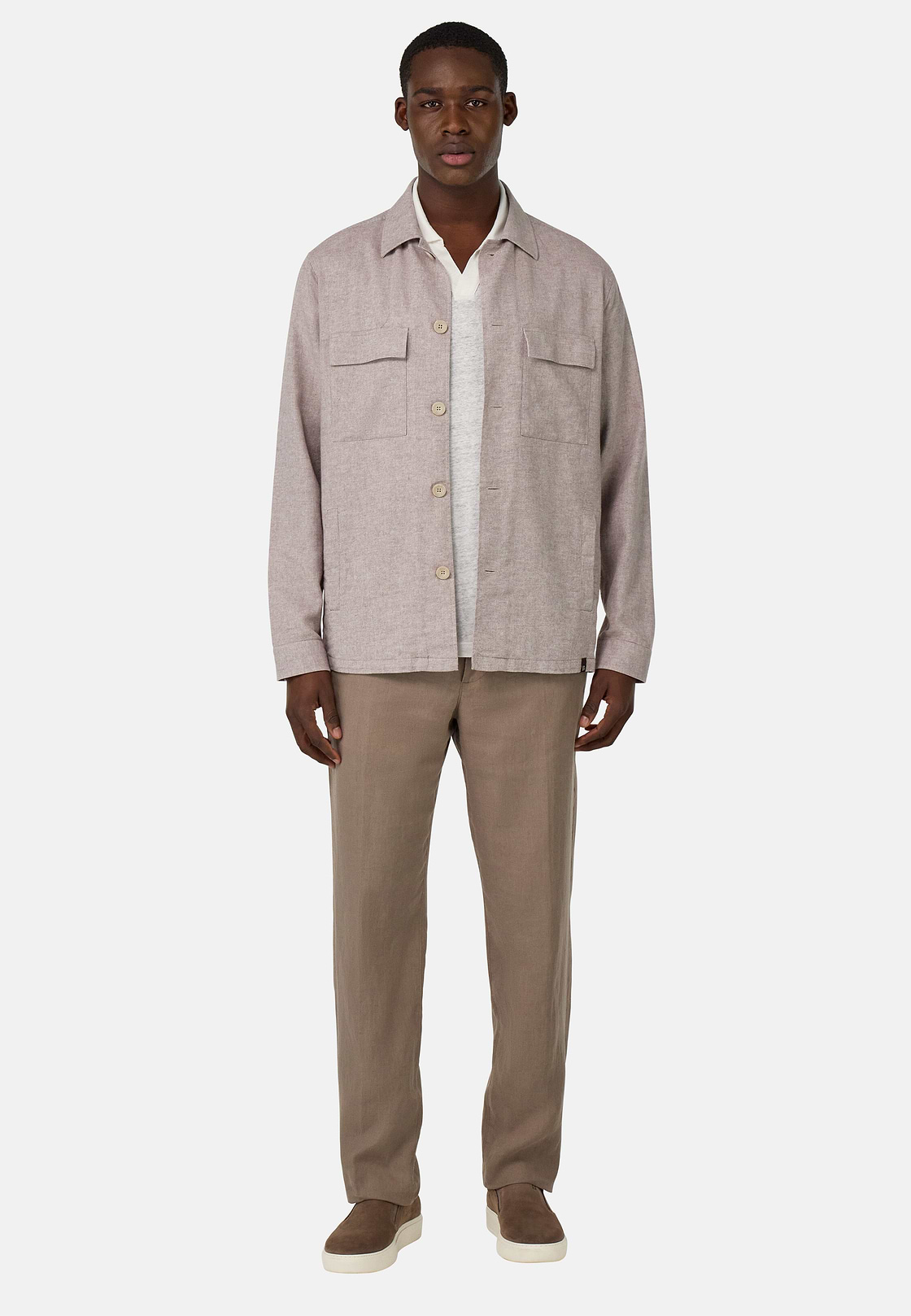 Veste Chemise Link En Coton Et Lin, Taupe, hi-res