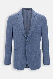 Blazer Herringbone Wool Cotton B Jersey, Indigo, thumb, 6