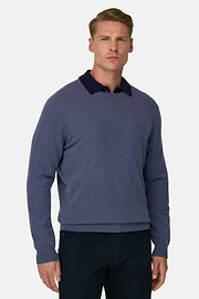 Crew Neck Jumper in Cashmere Blend, Indigo, thumb, 1