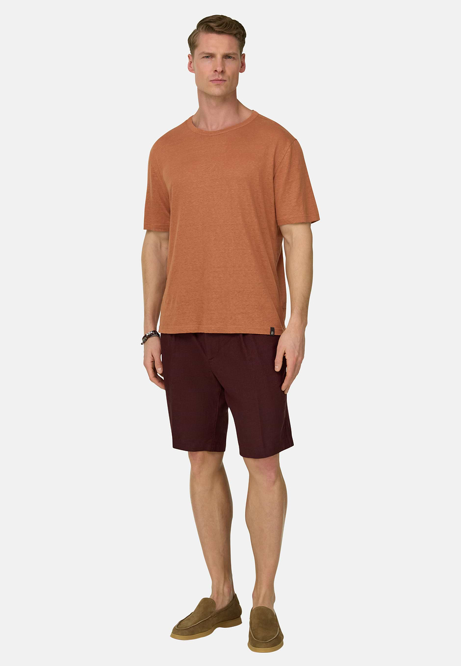 T-Shirt in Stretch Linen Jersey, Red, hi-res