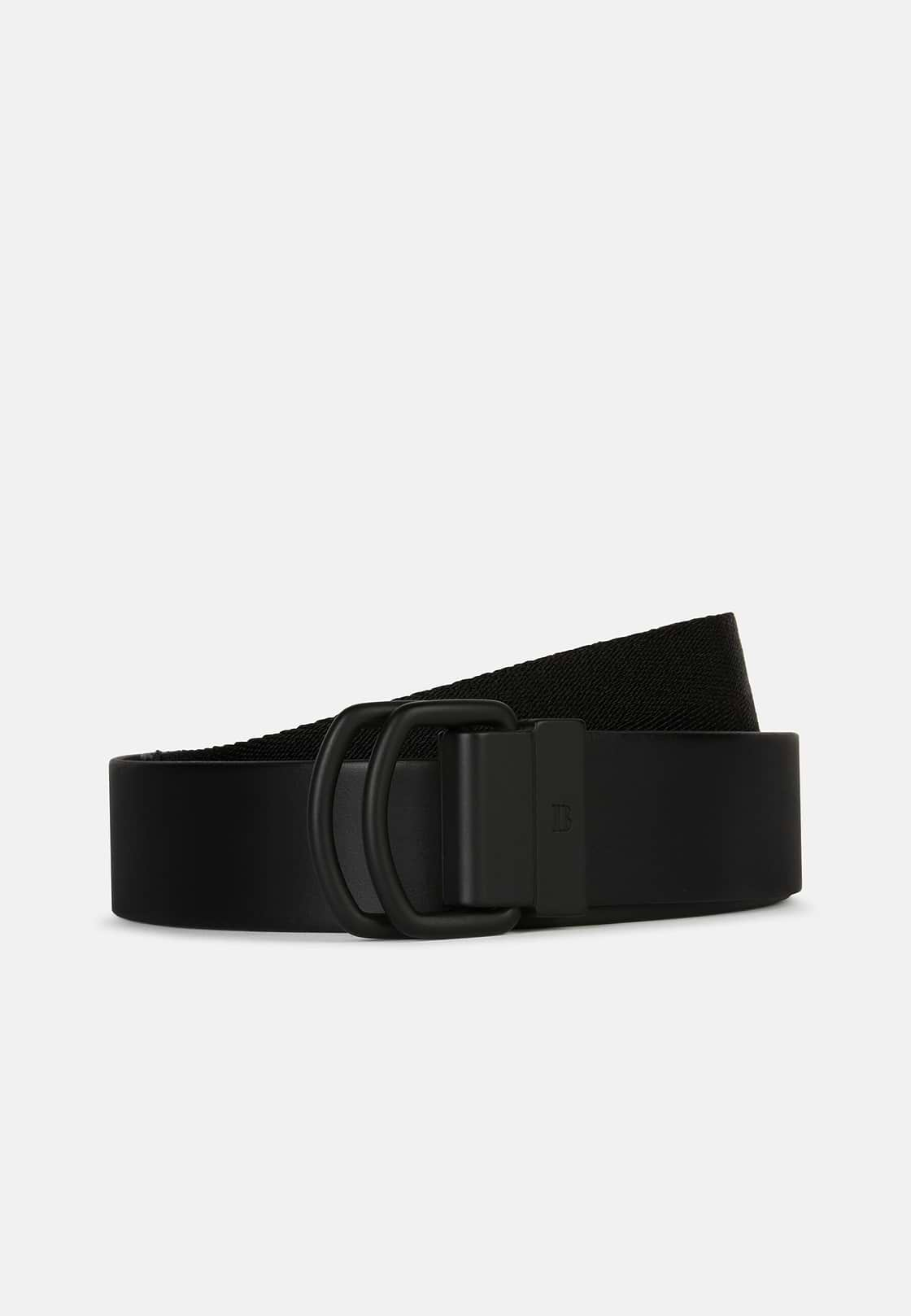 Leather Belt With Ribbon Trim, Black, hi-res