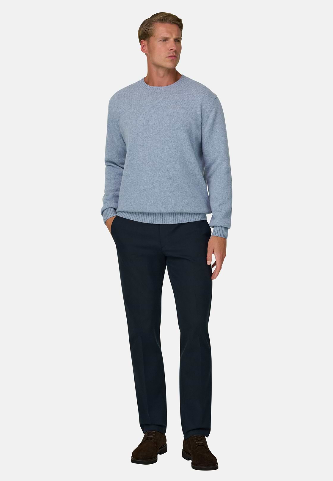 Crew Neck Jumper in Wool Blend, Light Blue, hi-res, 2