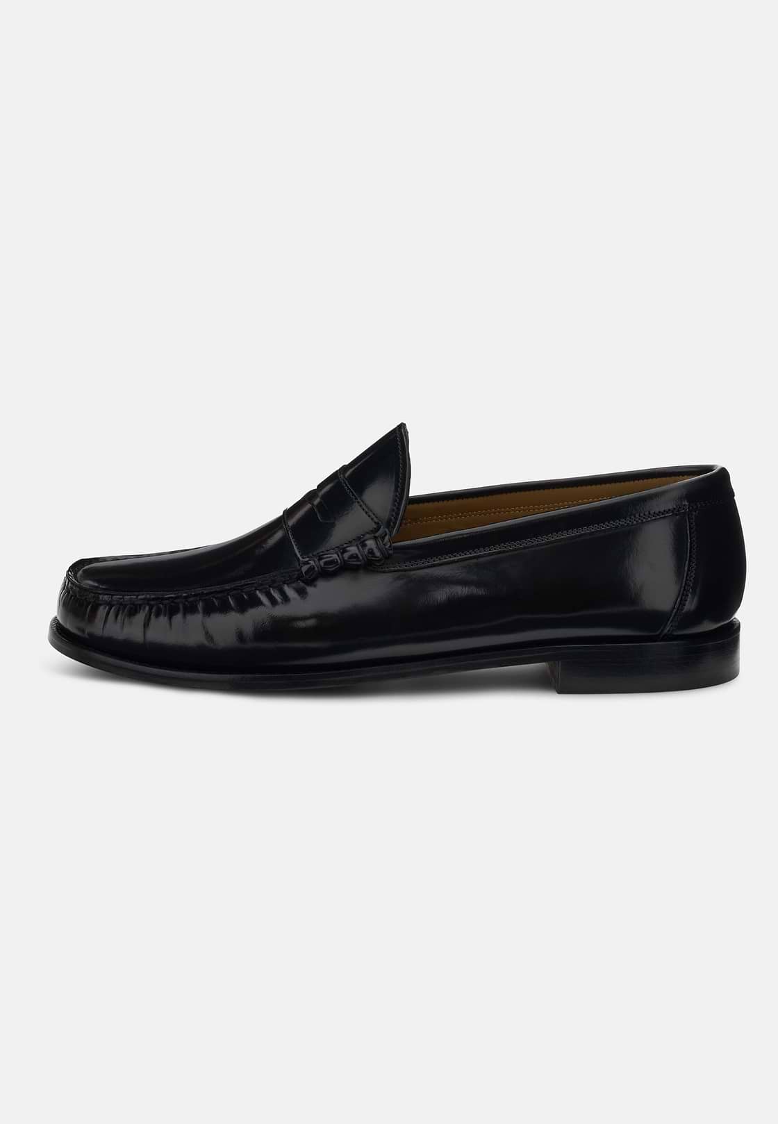 Brushed Leather Loafers, Black, hi-res, 1