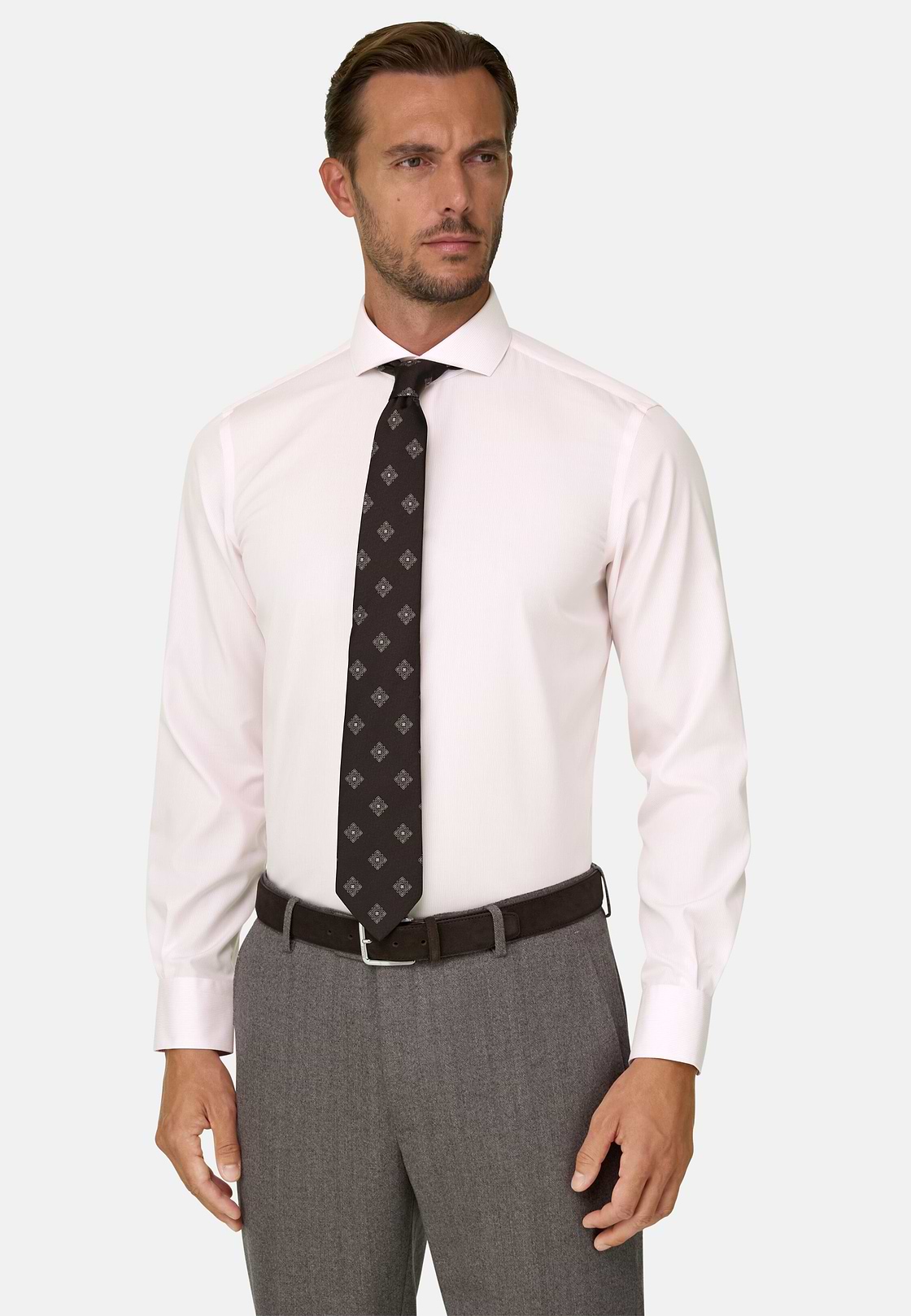 Overhemd Gestreept Popeline Non-Iron Slim Fit, Pink, hi-res, 1