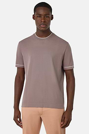 T-shirt En Maille Crêpe De Coton, Taupe, hi-res