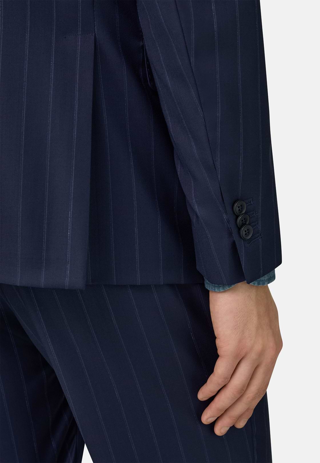 Garnitur w prążki z czystej wełny 130s, Navy blue, hi-res, 5