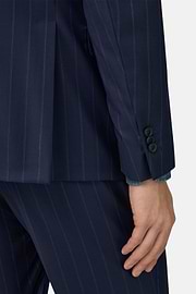 Garnitur w prążki z czystej wełny 130s, Navy blue, thumb, 5