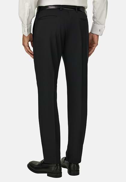 Trousers in Stretch Knitted Wool, Black, hi-res