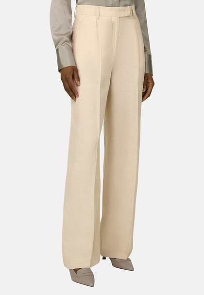 Linen blend trousers, Cream, hi-res