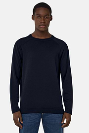 Cotton and Silk Crew Neck Jumper, Navy blue, hi-res