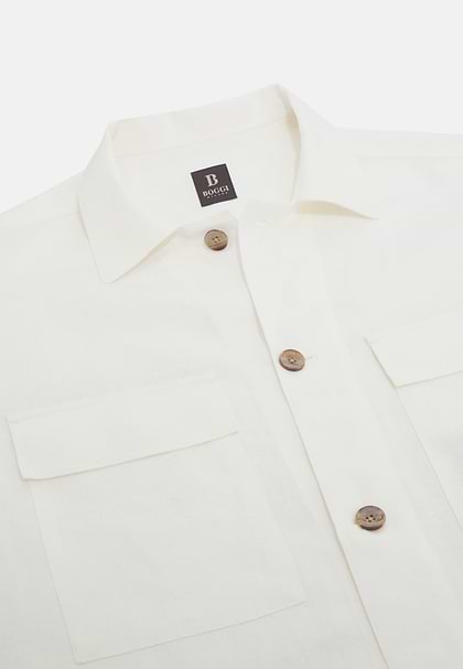 Linen Camp Overshirt, White, hi-res