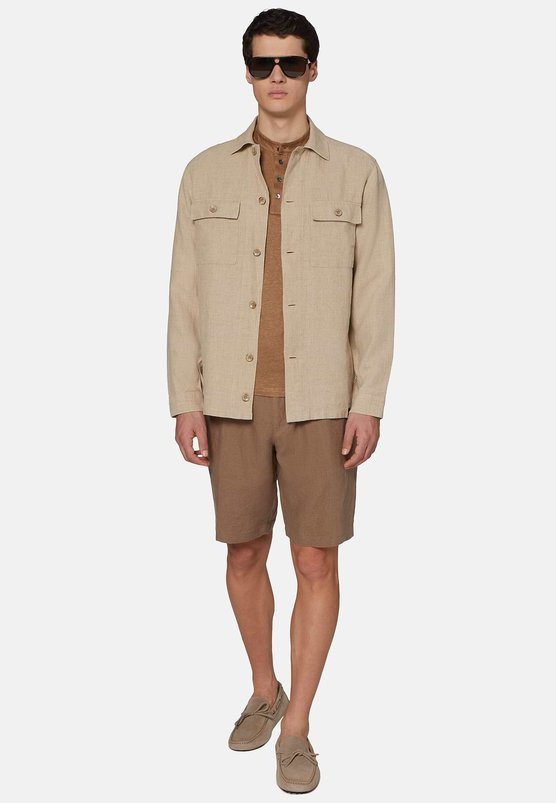 Sand Linen Camp Overshirt, Sand, hi-res