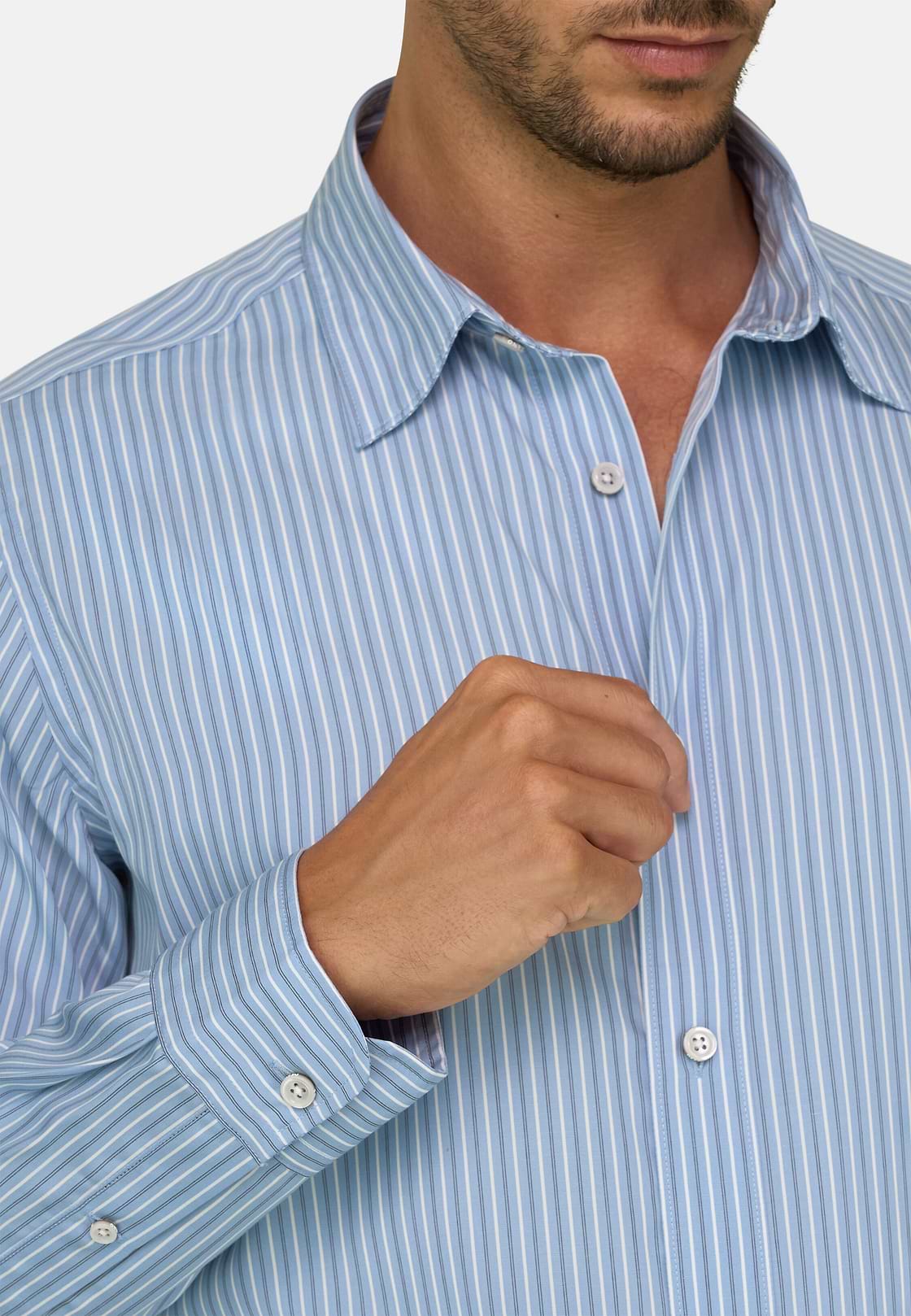 Shirt Striped Poplin Regular Fit, Blue, hi-res, 4