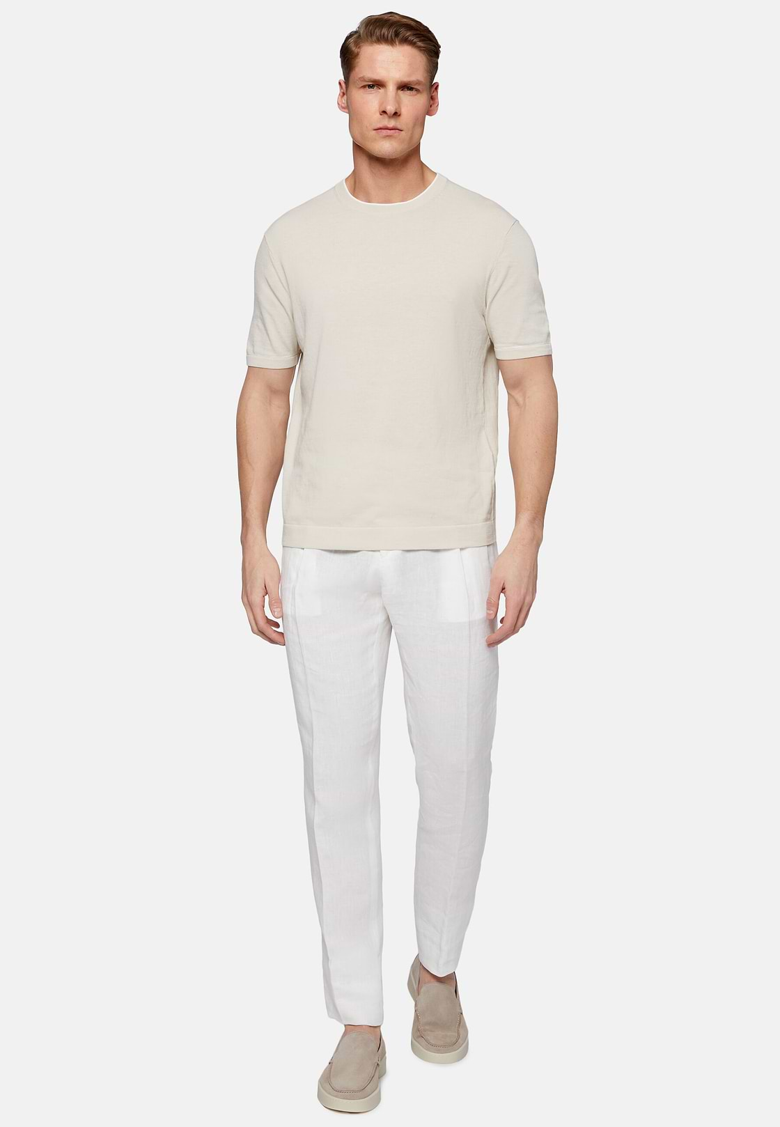 Pantalon En Pur Lin, Blanc, hi-res