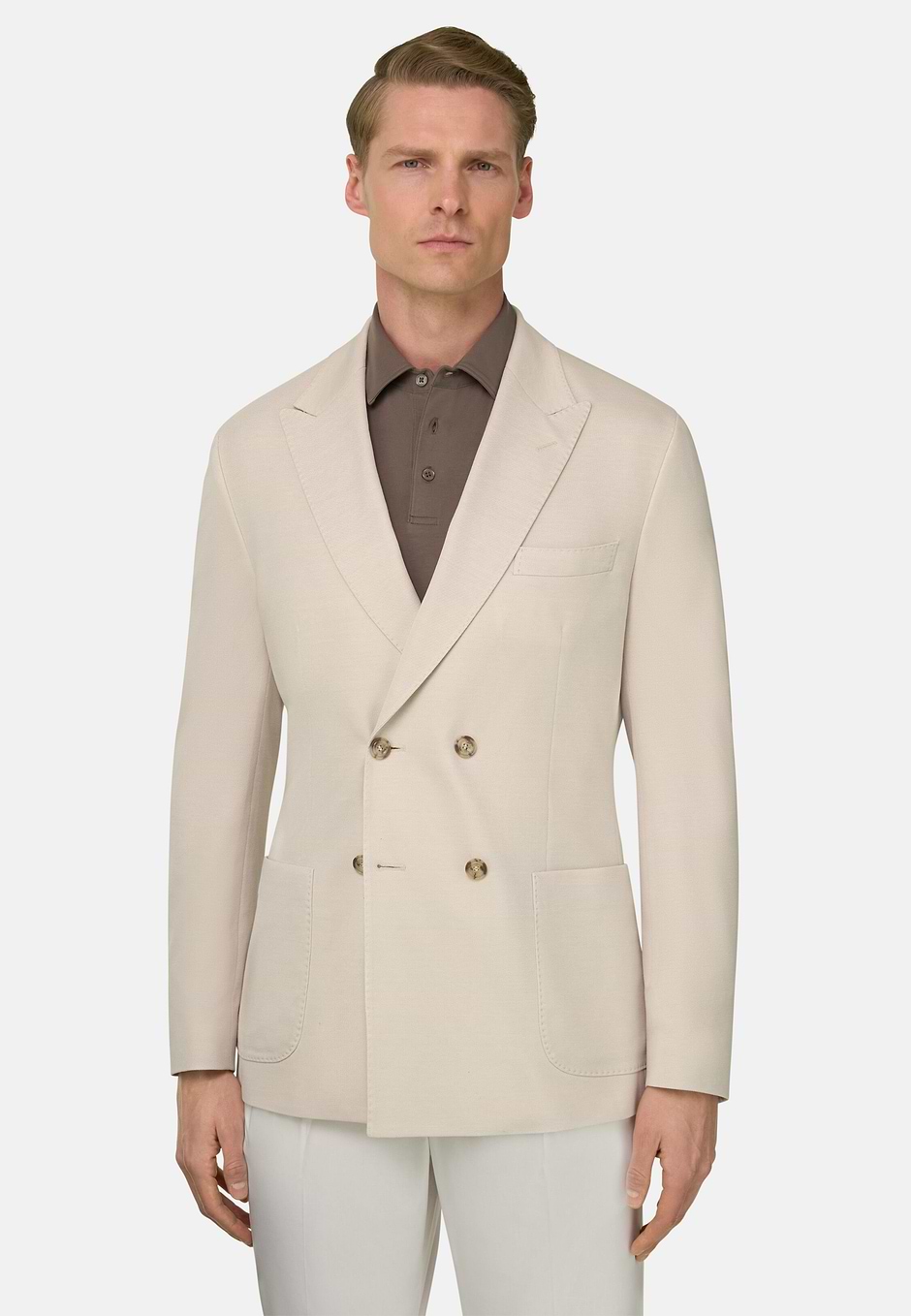 BROOKLYN | Veste Croisée À Microstructure En Pur Coton, Sable, hi-res