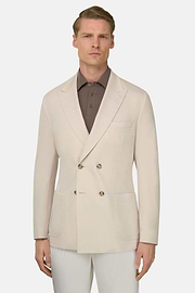 Micro Textured Double-Breasted Jacket in Pure Cotton, Sand, thumb, 2