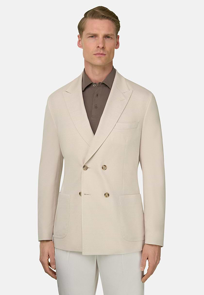 BROOKLYN | Micro Textured Double-Breasted Jacket in Pure Cotton, Sand, hi-res