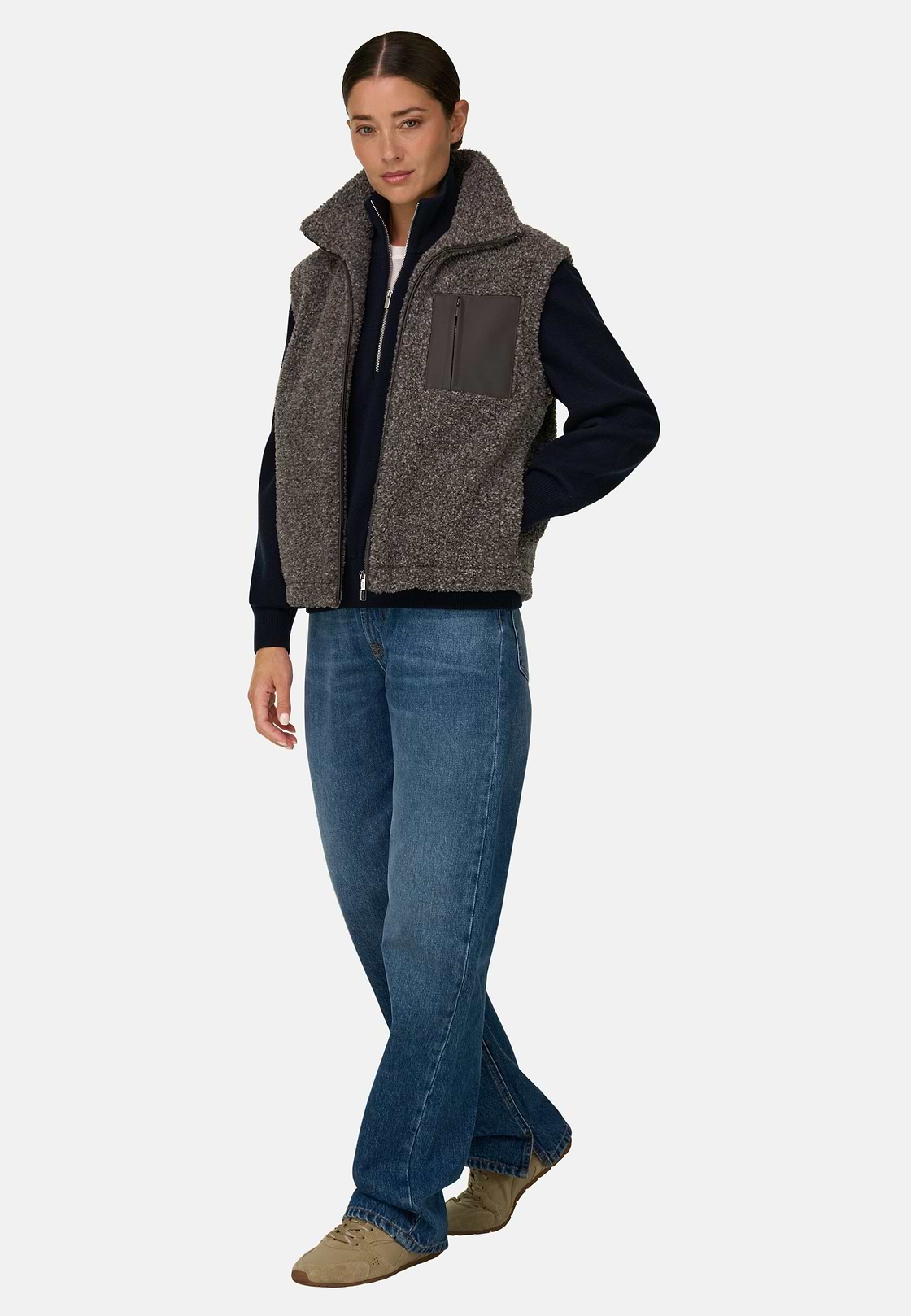 Teddy Full-Zip Gilet, Dark Grey, hi-res, 2