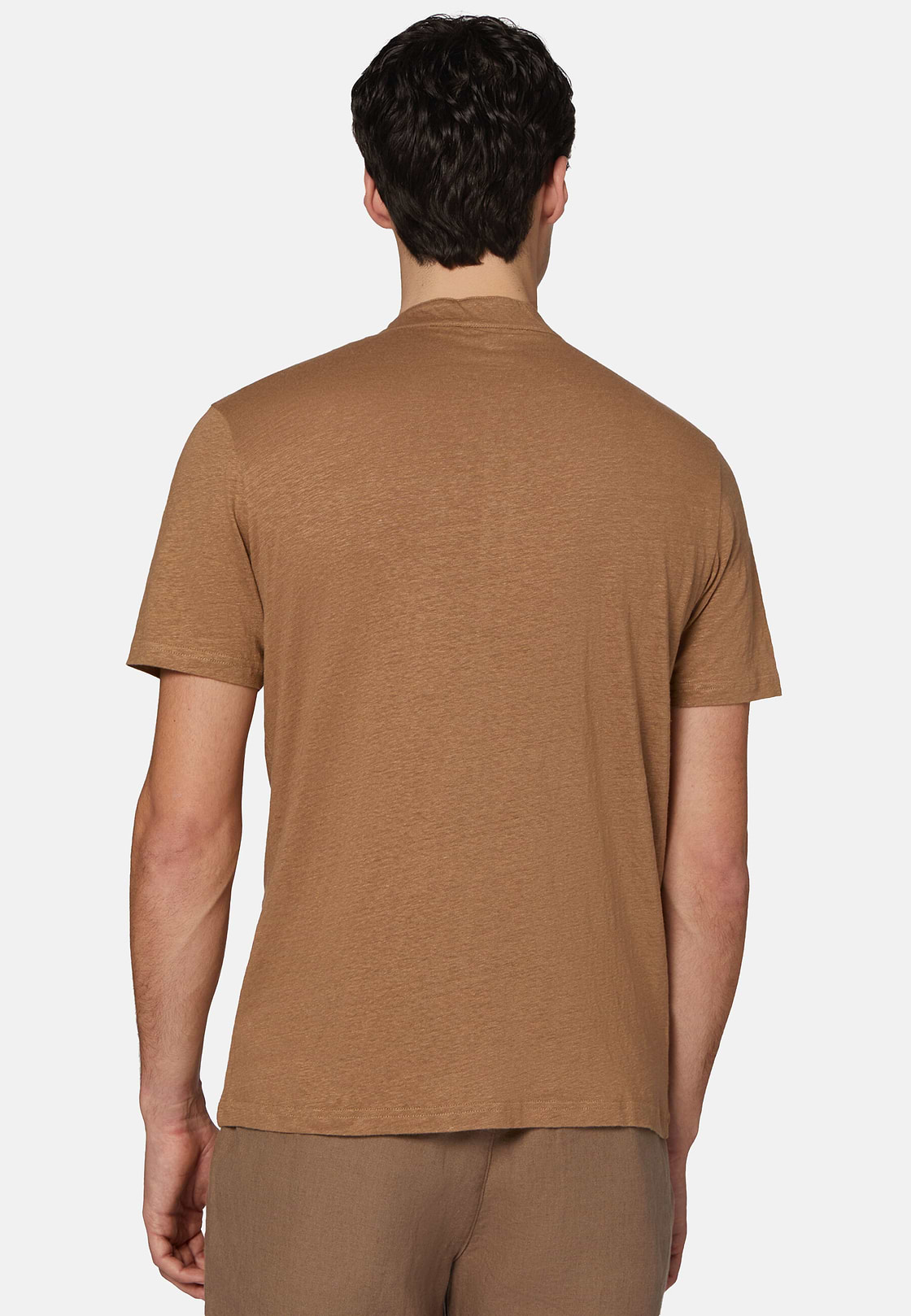 T-Shirt in Stretch Linen Jersey, Hazelnut, hi-res