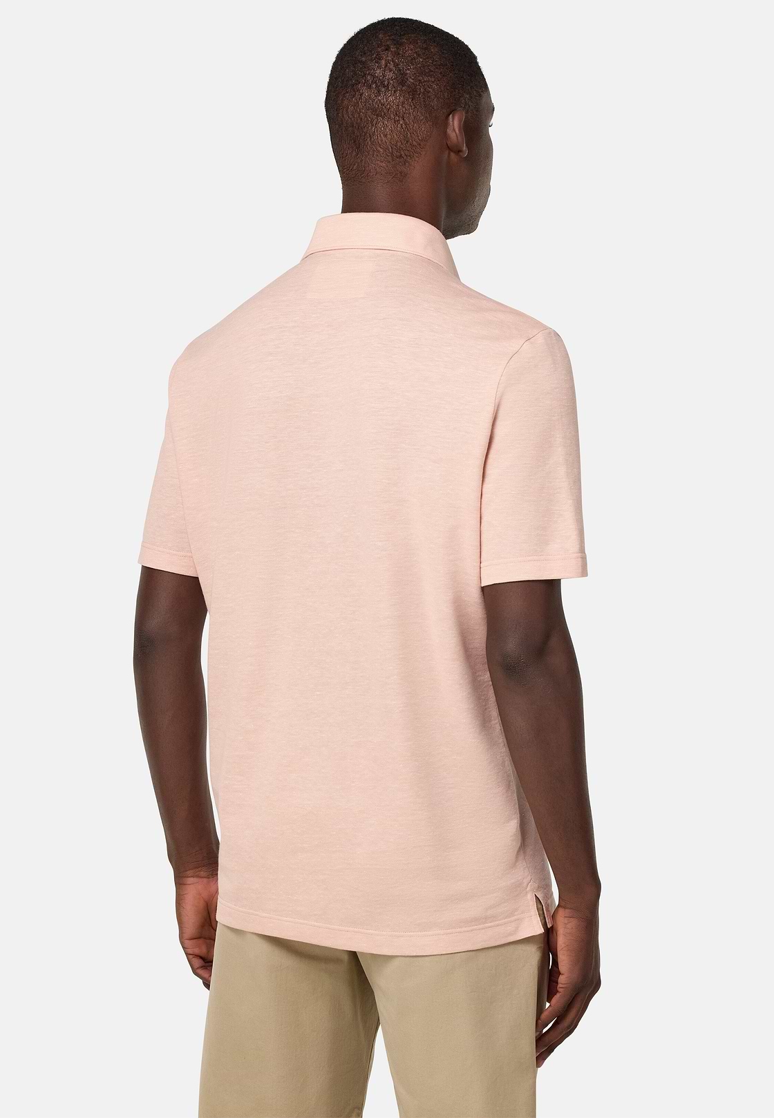Cotton/Linen Piqué Polo Shirt, Pink, hi-res