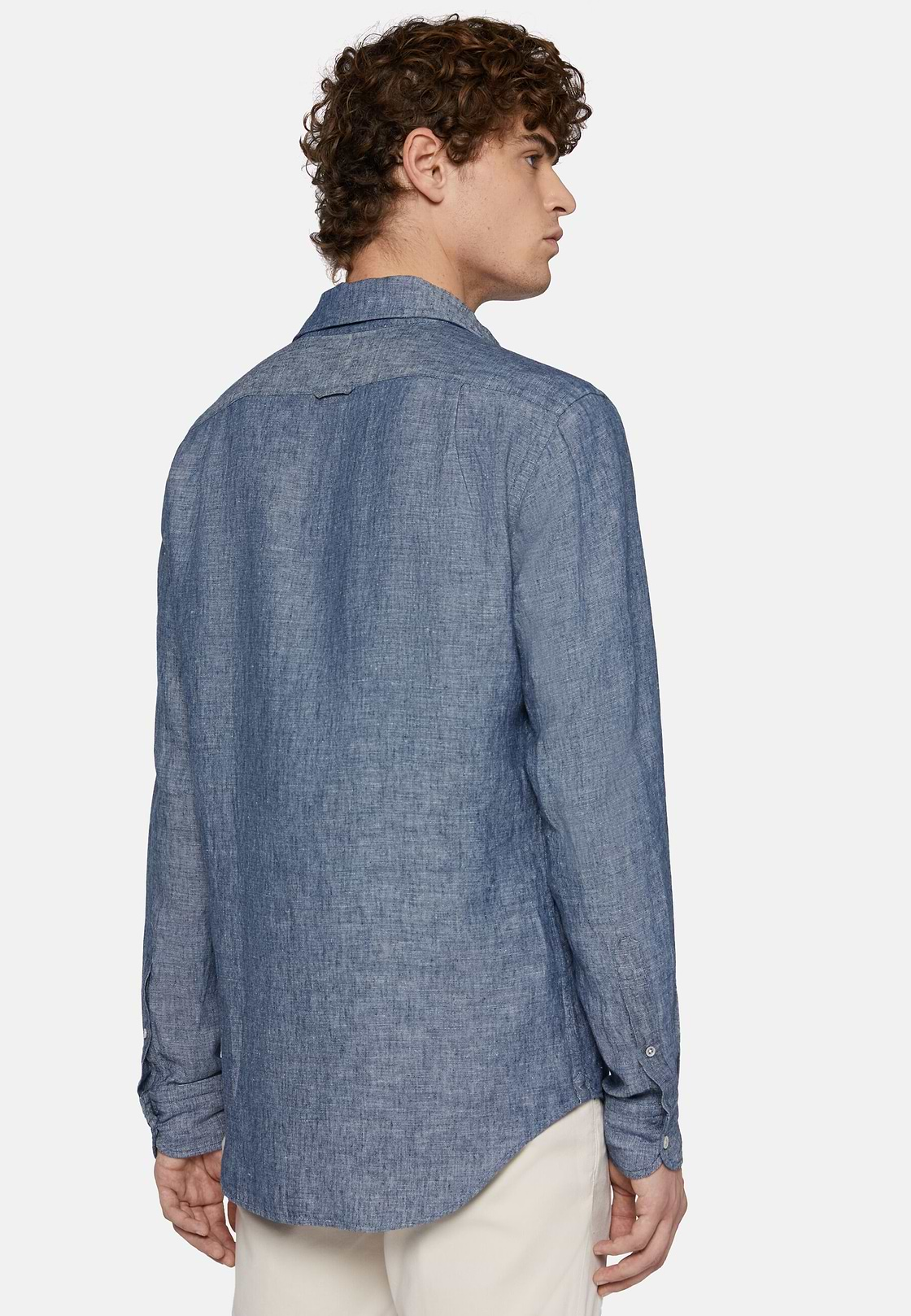 Regular Fit Cotton and Linen Denim Shirt, Medium Blue, hi-res